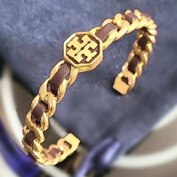 Tory Burch Dark Brown Marion Woven Cuff Bracelet - Picture 3 of 10